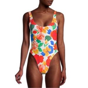WEWOREWHAT Swim Scoop One Piece Abstract Floral